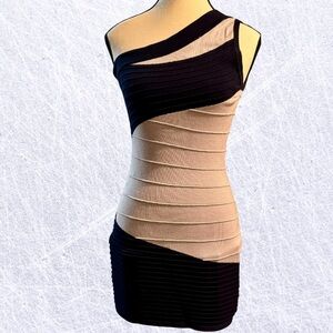 One-Shoulder Dark Blue and Grey Mini Dress